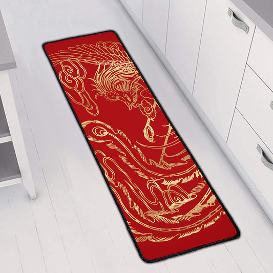 Chinese Phoenix Print Long Kitchen Mat