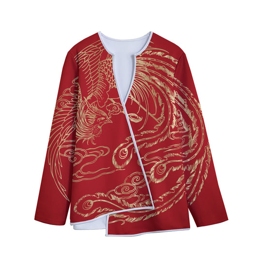 Chinese Phoenix Print Long Sleeve Short Coat