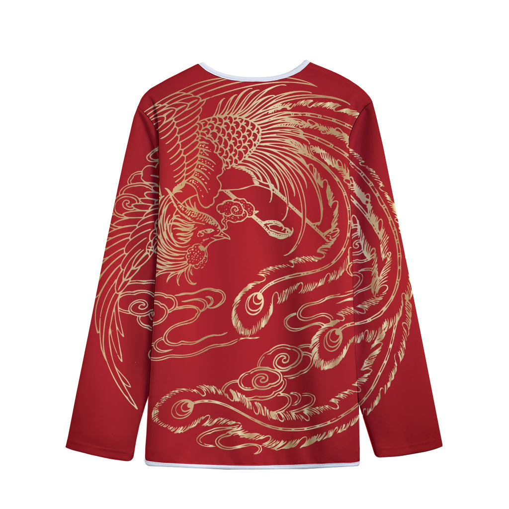 Chinese Phoenix Print Long Sleeve Short Coat