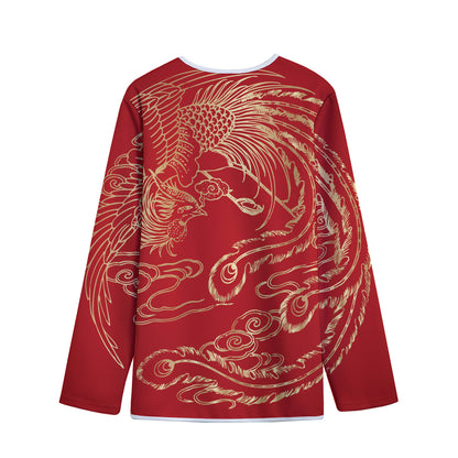 Chinese Phoenix Print Long Sleeve Short Coat