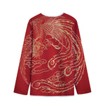 Chinese Phoenix Print Long Sleeve Short Coat
