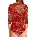 Chinese Phoenix Print Long Sleeve Swimsuit