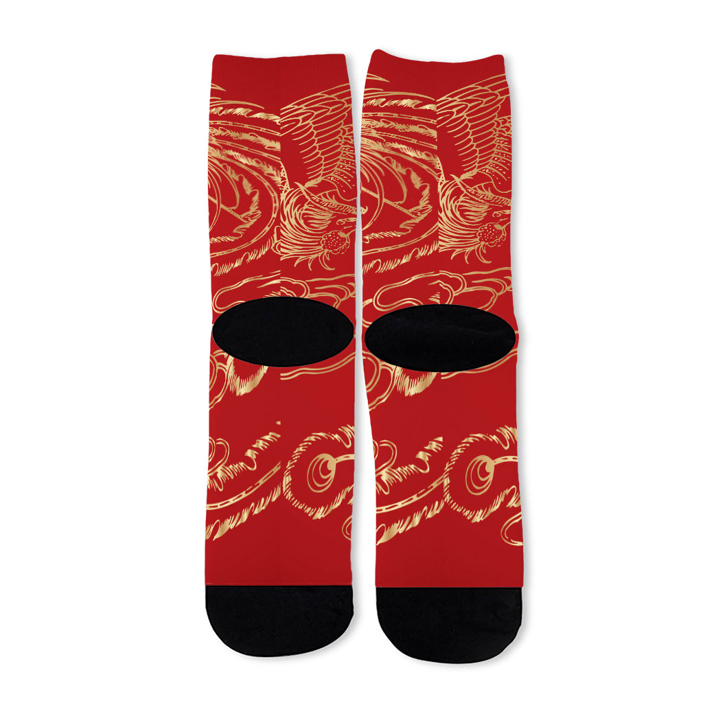 Chinese Phoenix Print Long Socks