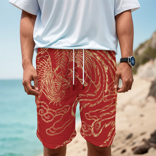 Chinese Phoenix Print Men's Cargo Shorts