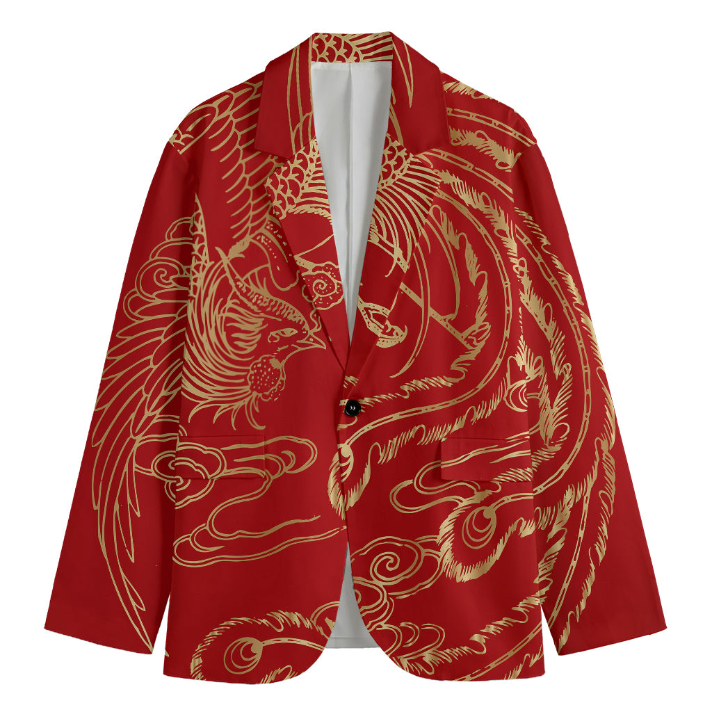 Chinese Phoenix Print Men's Cotton Blazer