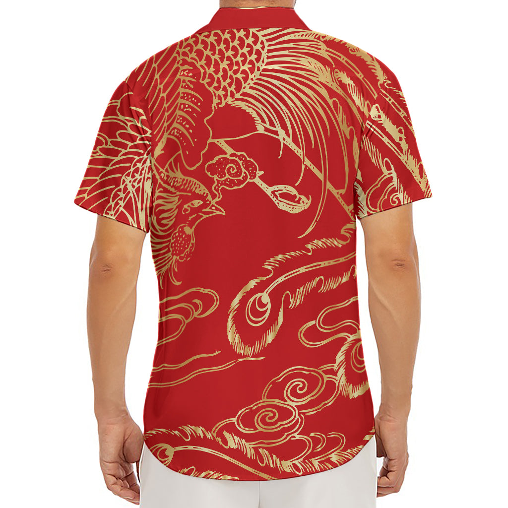 Chinese Phoenix Print Men's Deep V-Neck Shirt