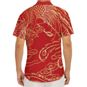 Chinese Phoenix Print Men's Deep V-Neck Shirt