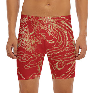 Chinese Phoenix Print Men's Long Boxer Briefs