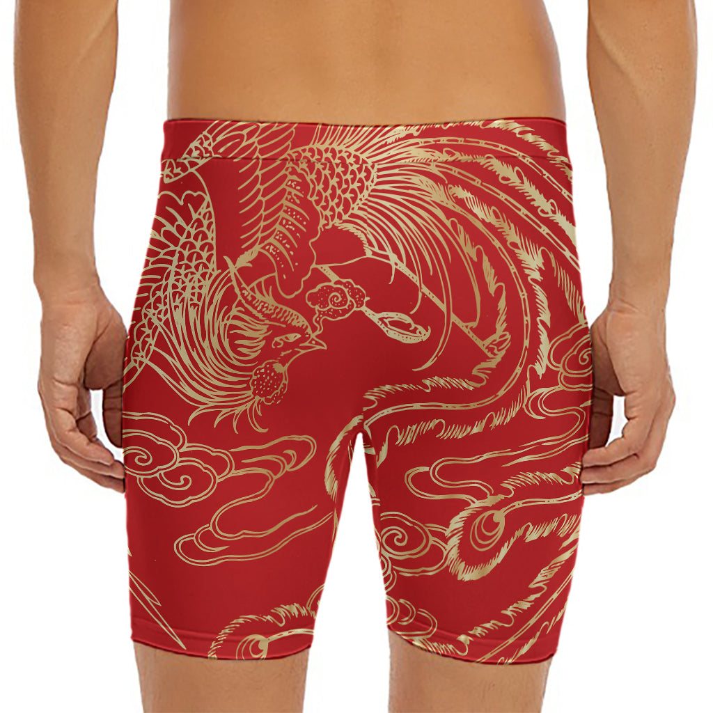 Chinese Phoenix Print Men's Long Boxer Briefs