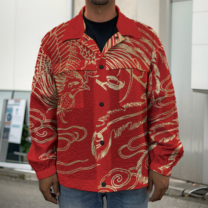 Chinese Phoenix Print Men's Shirt Jacket
