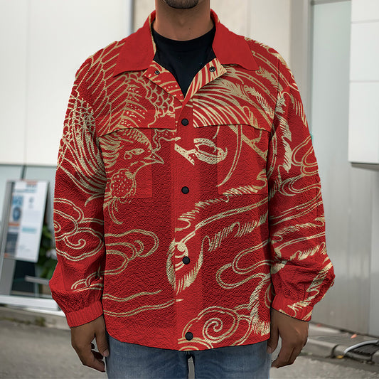 Chinese Phoenix Print Men's Shirt Jacket
