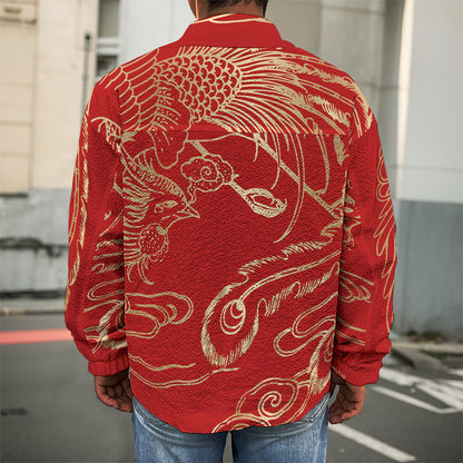 Chinese Phoenix Print Men's Shirt Jacket