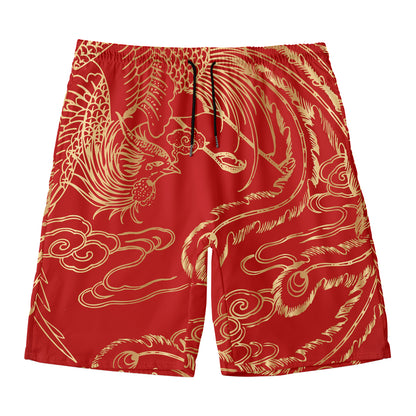 Chinese Phoenix Print Men's Swim Trunks