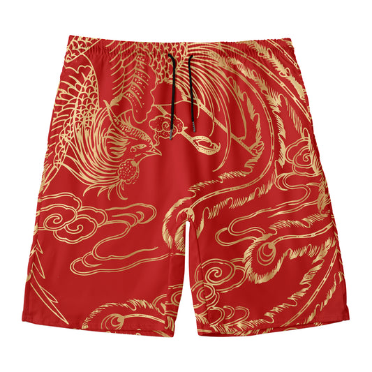 Chinese Phoenix Print Men's Swim Trunks