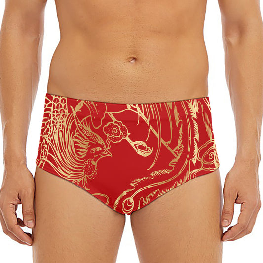 Chinese Phoenix Print Men's Triangle Swim Briefs