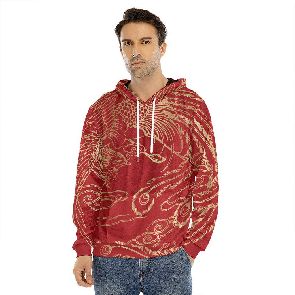 Chinese Phoenix Print Men's Velvet Pullover Hoodie