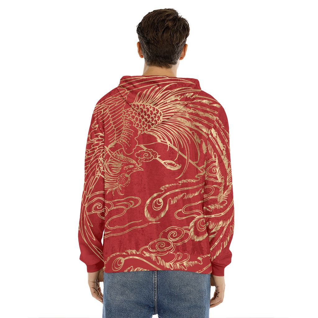 Chinese Phoenix Print Men's Velvet Pullover Hoodie