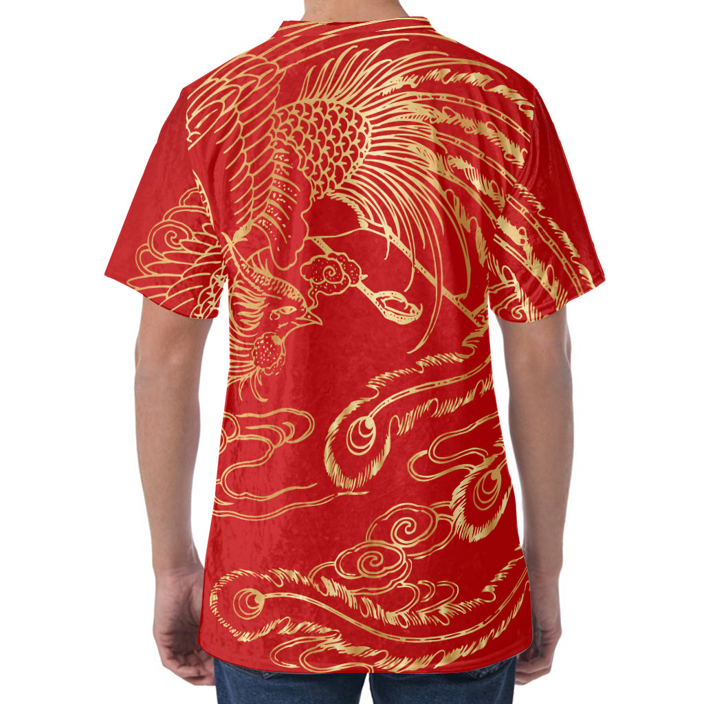 Chinese Phoenix Print Men's Velvet T-Shirt