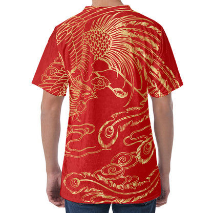Chinese Phoenix Print Men's Velvet T-Shirt