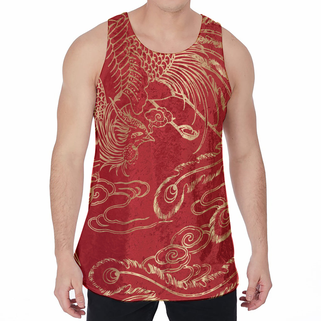 Chinese Phoenix Print Men's Velvet Tank Top