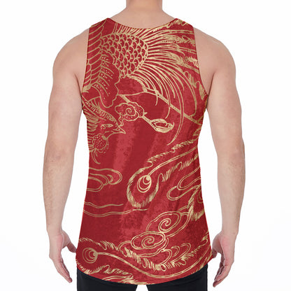 Chinese Phoenix Print Men's Velvet Tank Top