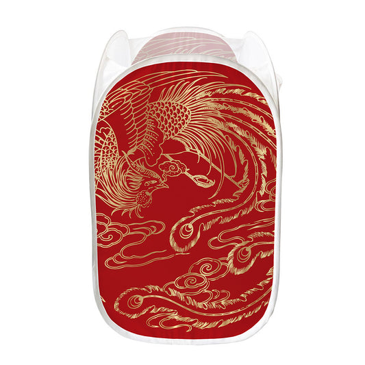 Chinese Phoenix Print Mesh Laundry Hamper