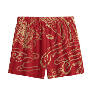 Chinese Phoenix Print Mesh Shorts