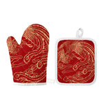 Chinese Phoenix Print Oven Mitt And Pot Holder Set