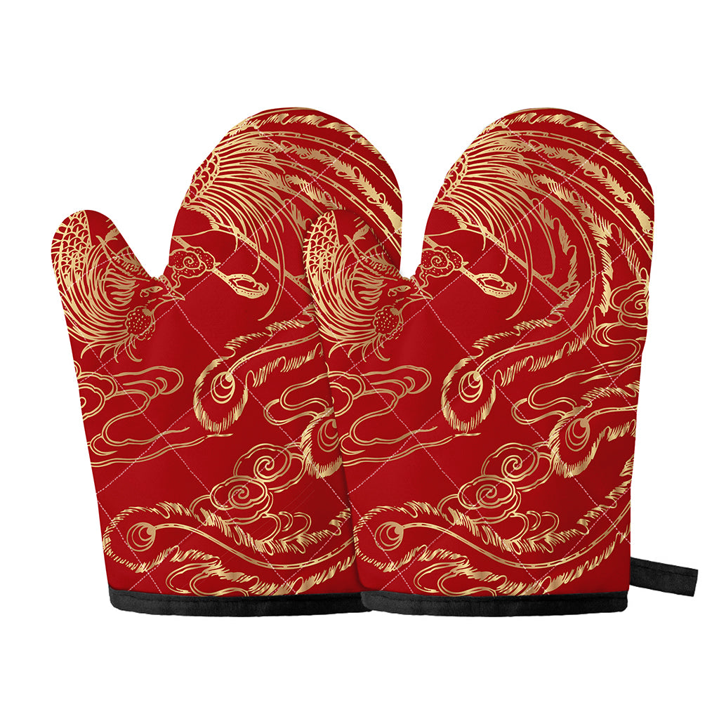 Chinese Phoenix Print Oven Mitts