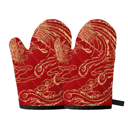 Chinese Phoenix Print Oven Mitts