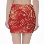 Chinese Phoenix Print Pencil Mini Skirt