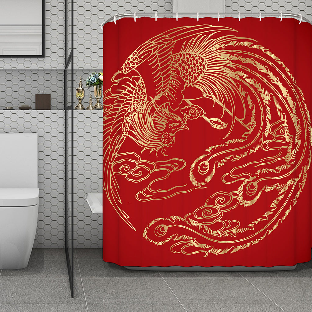 Chinese Phoenix Print Polyester Shower Curtain
