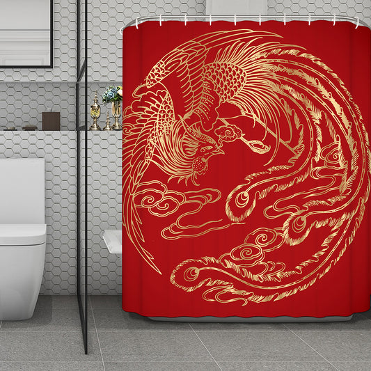 Chinese Phoenix Print Polyester Shower Curtain
