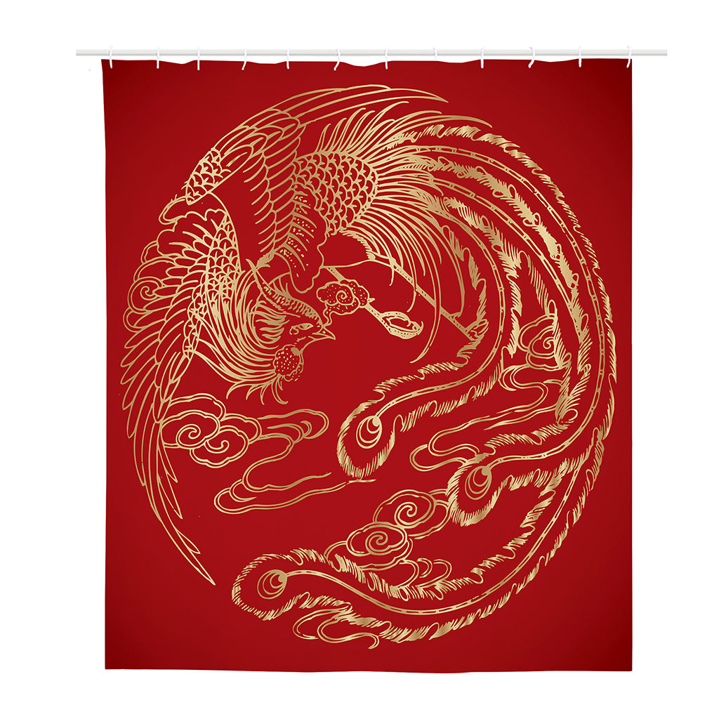 Chinese Phoenix Print Polyester Shower Curtain