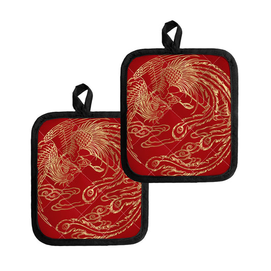 Chinese Phoenix Print Pot Holders