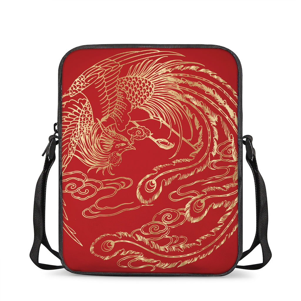 Chinese Phoenix Print Rectangular Crossbody Bag