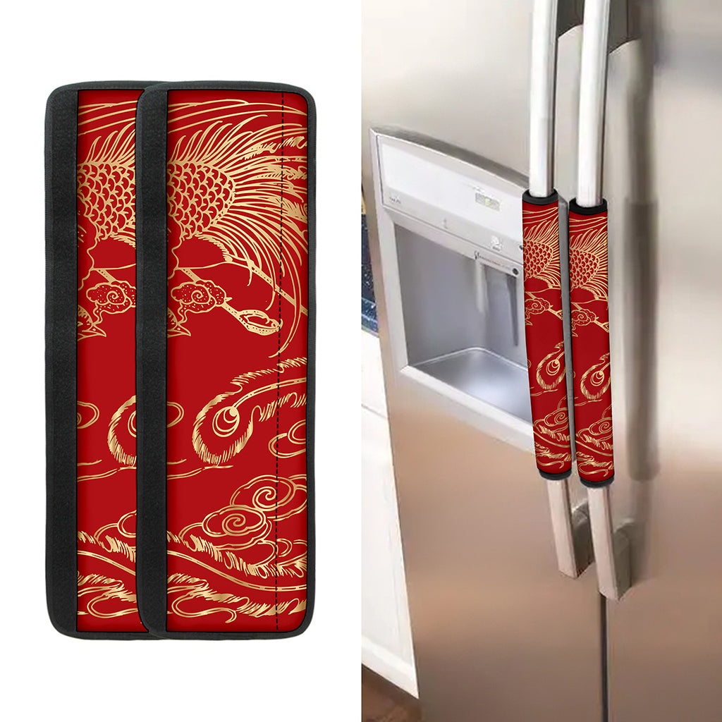 Chinese Phoenix Print Refrigerator Handle Covers