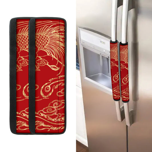 Chinese Phoenix Print Refrigerator Handle Covers