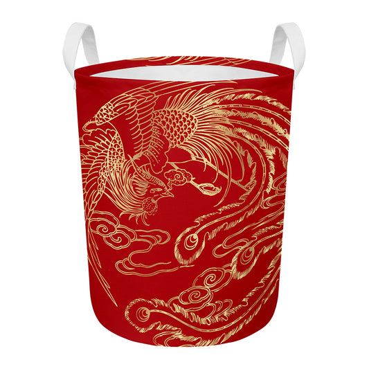 Chinese Phoenix Print Round Laundry Basket