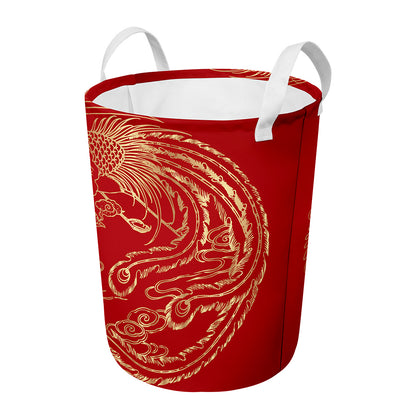 Chinese Phoenix Print Round Laundry Basket