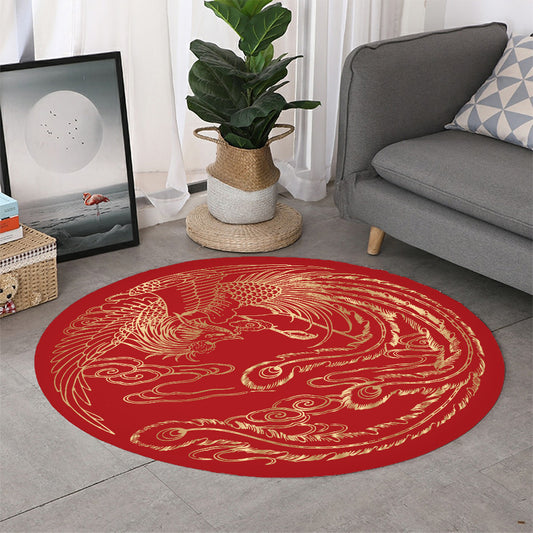 Chinese Phoenix Print Round Rug