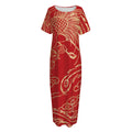 Chinese Phoenix Print Short Sleeve Long Nightdress