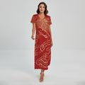 Chinese Phoenix Print Short Sleeve Maxi Dress