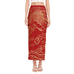 Chinese Phoenix Print Side Slit Maxi Skirt