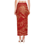 Chinese Phoenix Print Side Slit Maxi Skirt