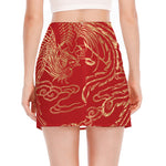 Chinese Phoenix Print Side Slit Mini Skirt
