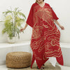 Chinese Phoenix Print Silk V-Neck Kaftan Dress