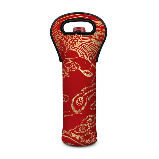 Chinese Phoenix Print Single Neoprene Wine Tote
