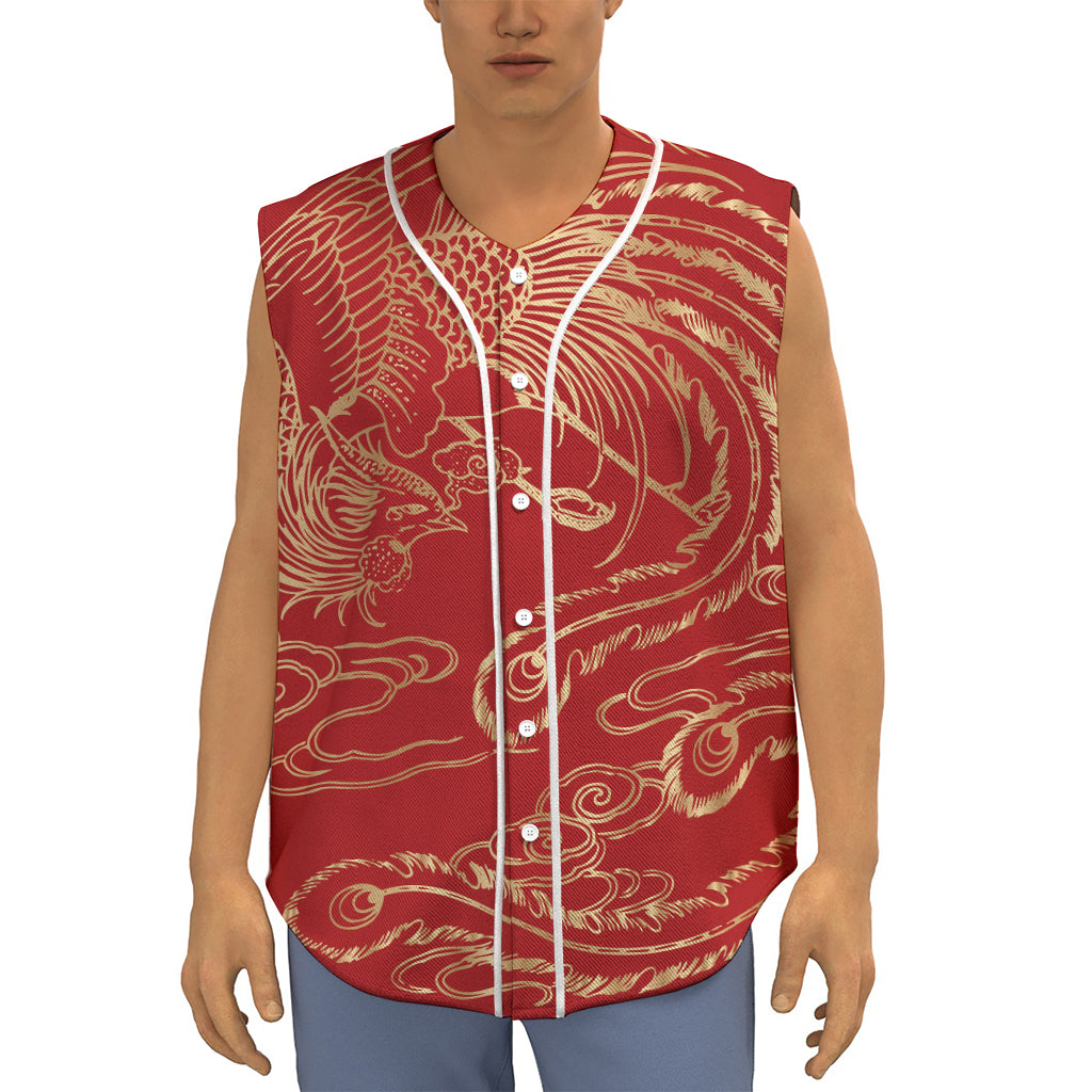 Chinese Phoenix Print Sleeveless Baseball Jersey