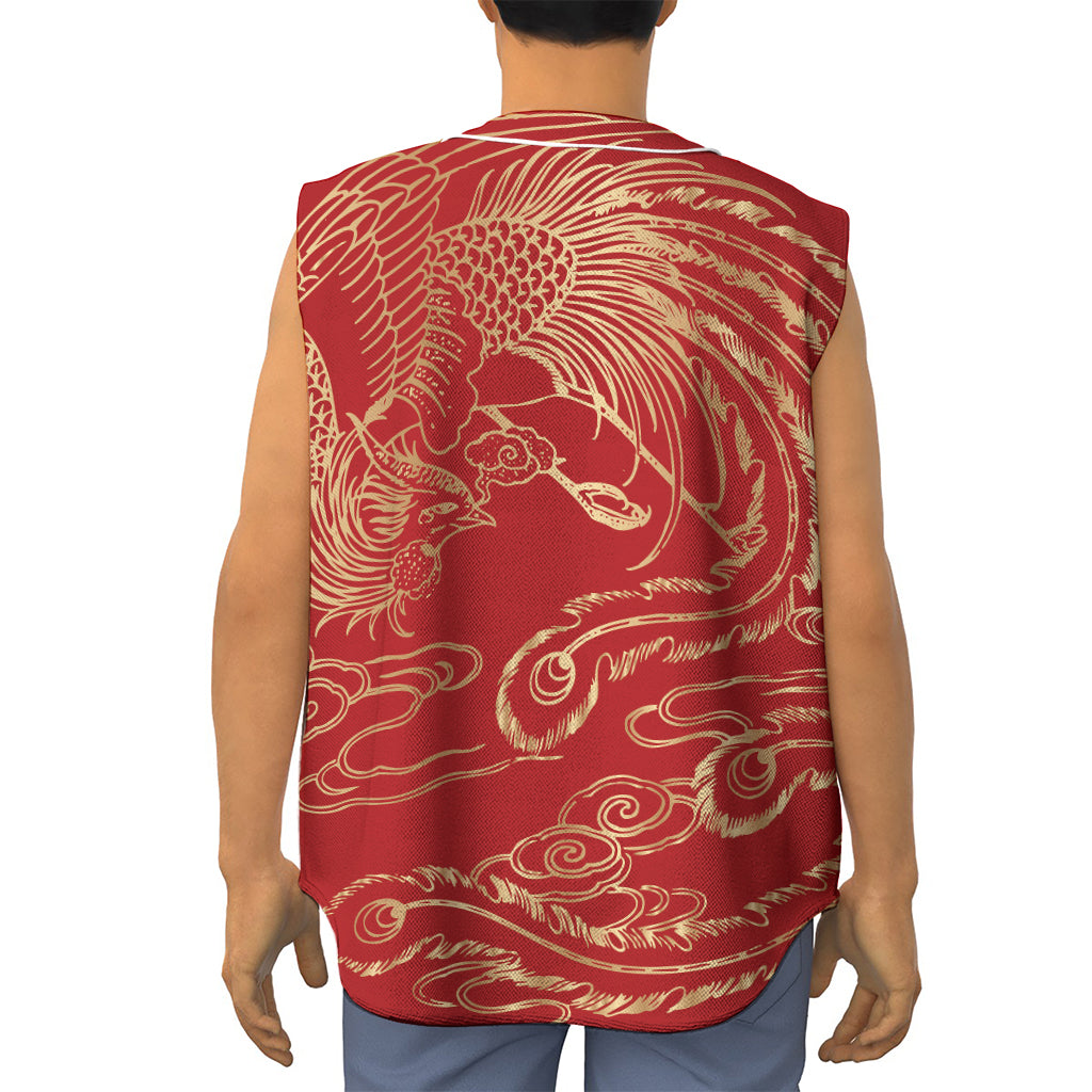 Chinese Phoenix Print Sleeveless Baseball Jersey